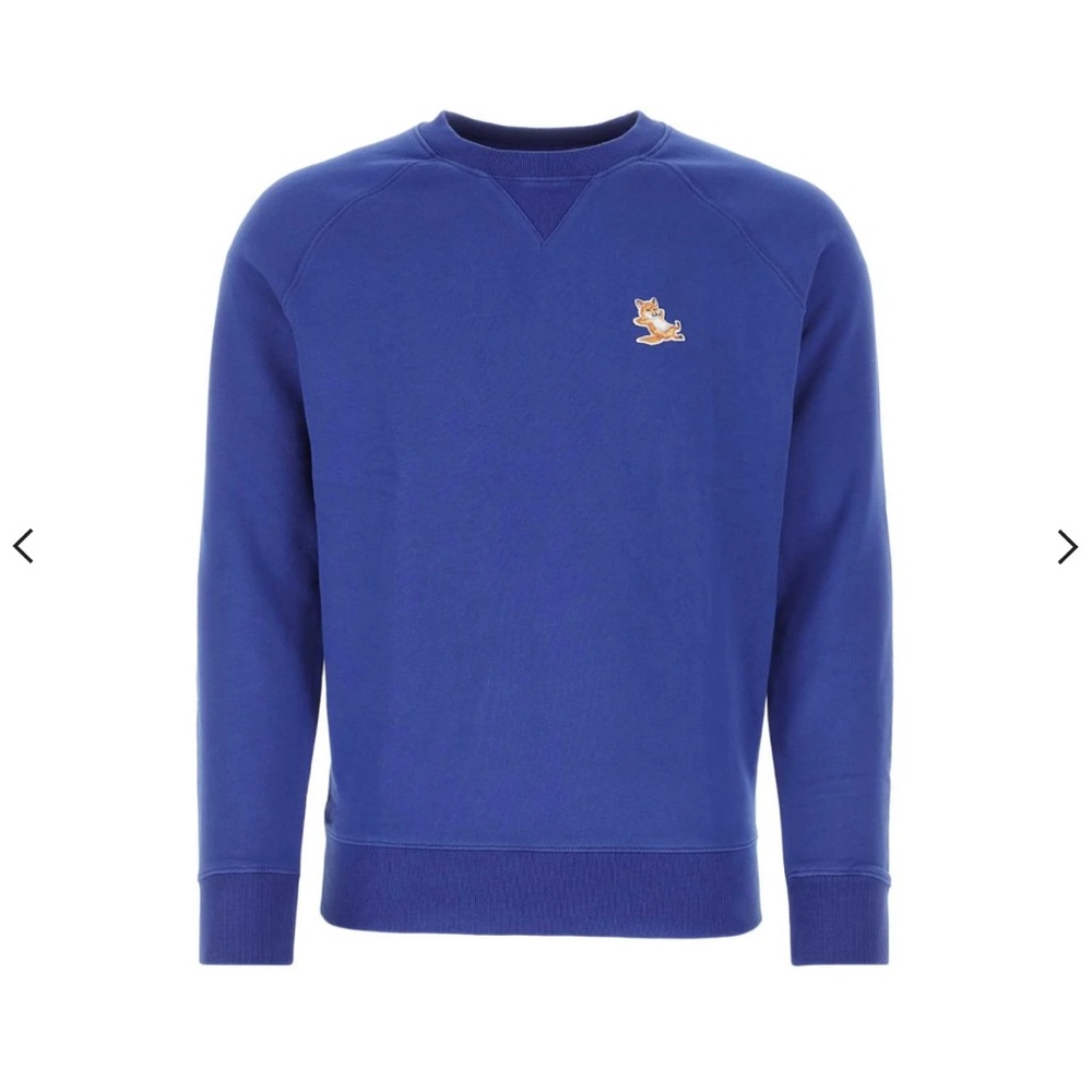MAISON KITSUNE Chillax Fox Patch Crewneck Sweater in Deep Blue